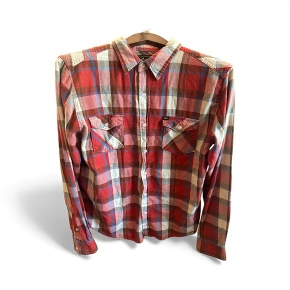 Active Skateboard Shop Red and Blue Plaid Button Down Flannel Long Sleeve Shirt